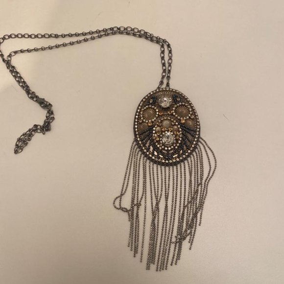 DEEPA GURNANI BEADED STONE FRINGE NECKLACE 16" - Picture 1 of 1